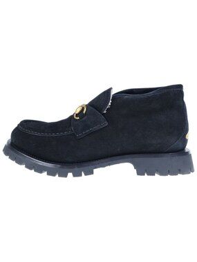 Gucci Horsebit Suede Leather Shearling Ankle Boots Black